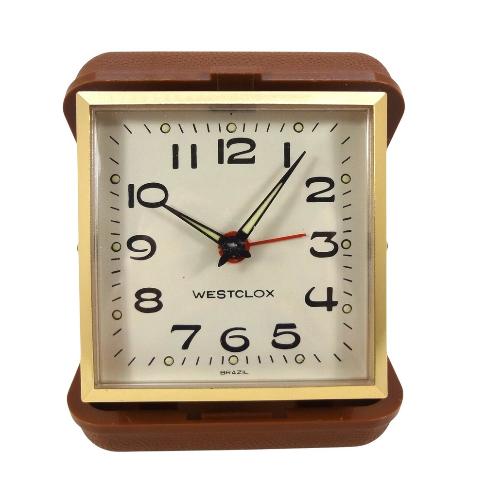PARTS ONLY-Vintage Westclox Vintage Travel Alarm Clock Brown Folding Manual Wind